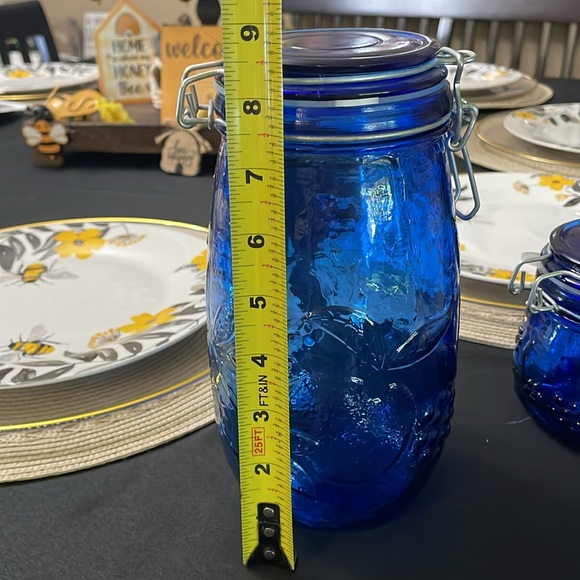 2 Cobalt Blue Fruit Embossed Hinged Canisters - Picture 2 of 12